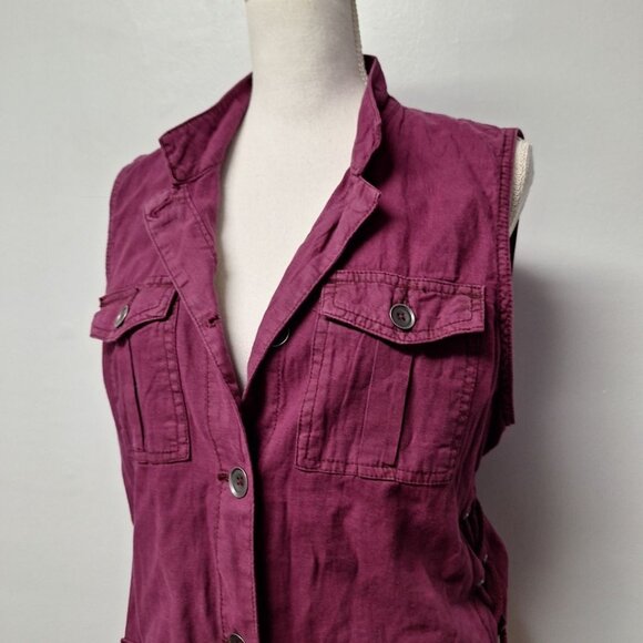 Maurices Vest Button Collar Purple Womens Large Tags Pockets - Picture 2 of 11